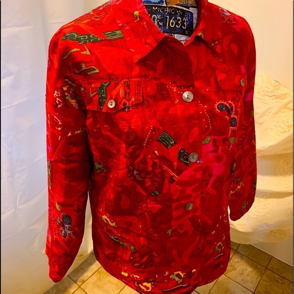 Coldwater Creek Jackets & Blazers - Coldwater Creek PL Red Design lined Silk Jacket